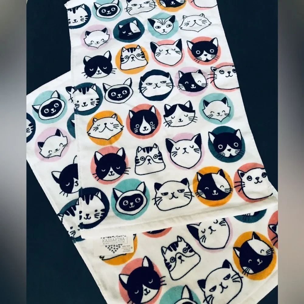 Cute Cat Faces Multicolor Cotton Bathroom Hand Towels Set